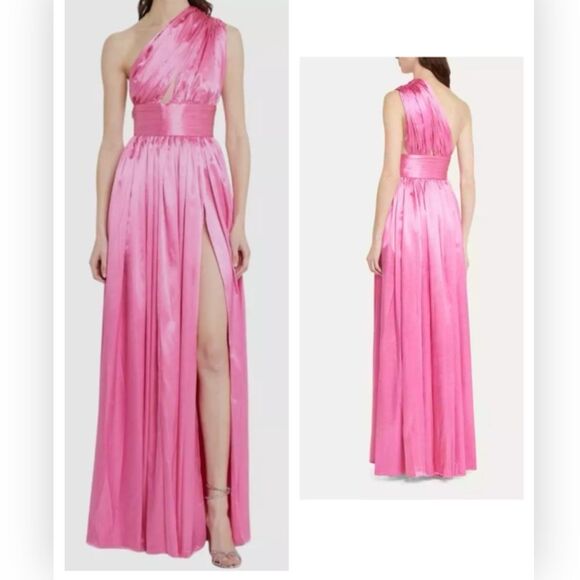 Bronx and Banco Aphrodite Ruched One Shoulder Cutout Pink Gown 4/5 NWT$780